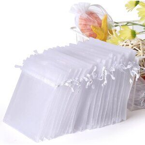 100PCS 4x6 10x15cm White Sheer Organza Bags for Wedding Favor With Drawstring, P